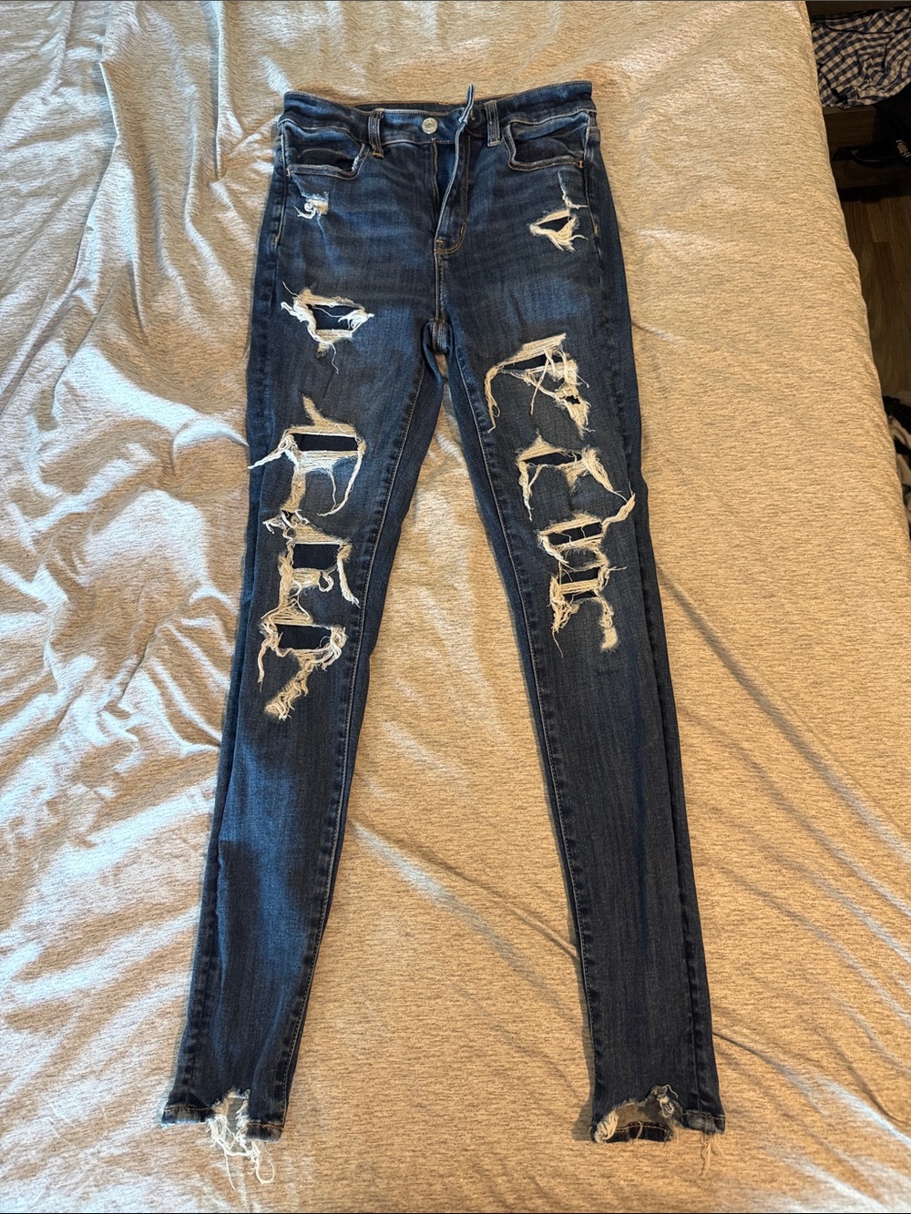 American Eagle Outfitters Dark Blue Ripped Skinny Jeans